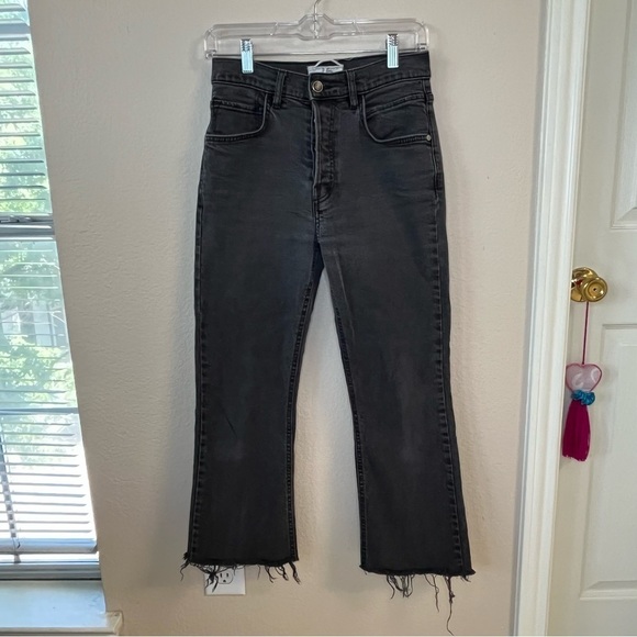 We the Free, Free People Black Raw Hem Crop Flare Button Fly Jeans Size 26 - Picture 4 of 6
